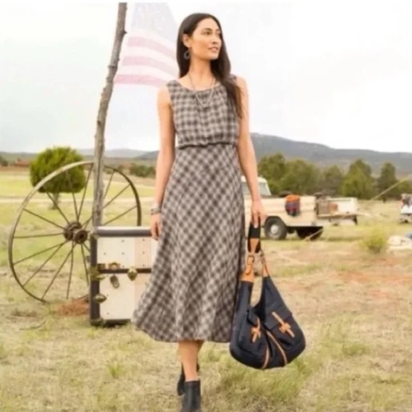 SUNDANCE WOMENS SLEEVELESS BROWN WOOL BLEND PLAID MAXI DRESS SIZE 8 WINTER - Picture 1 of 6